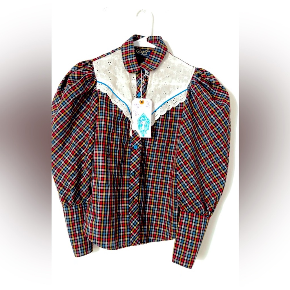 Vintage Colorful Plaid Shirt with Blue Buttons